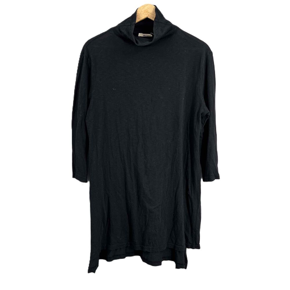 LAMade Tunic Dress Black Long Sleeve Mock Neck US Made Estimated Small Oversized